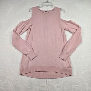 Michael‎ Kors Women's Light Pink Cold Shoulder Sweater Size Medium Gold Zipper
